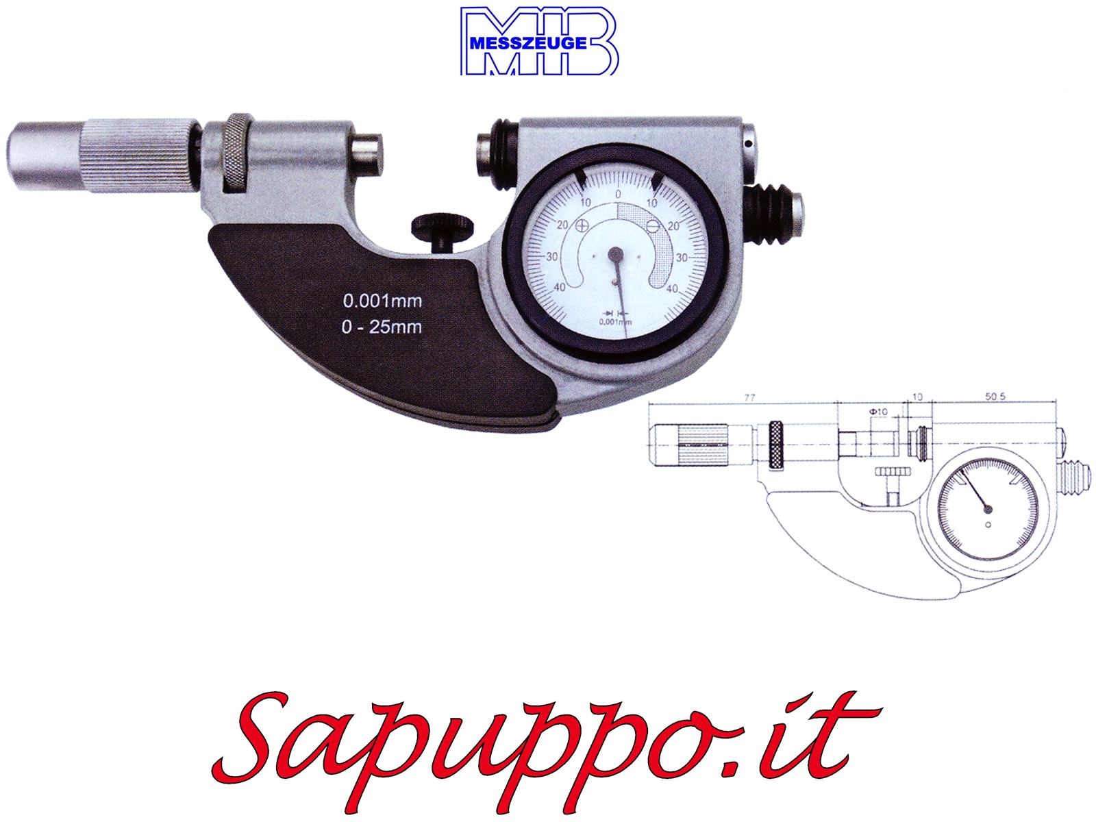 Micrometro con comparatore integrato nell'arco ed asta di misurazione diametro mm 10 MIB 678/1